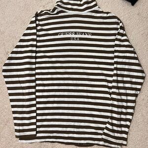 Guess Brown and White Striped Sweatshirt